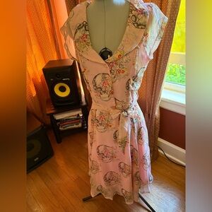 Floral Skull Print Pink Dress
